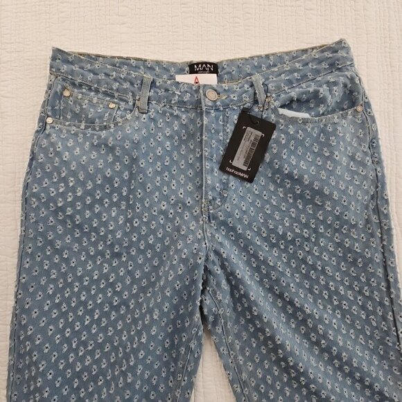 Boohoo Man Distressed Pull Texture Skate Jeans Men's 36x32 NEW Relaxed Fit NWT - Picture 5 of 16